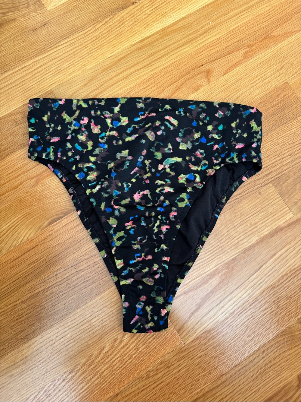 Athleta Black Bikini Bottom with Multicolor Print